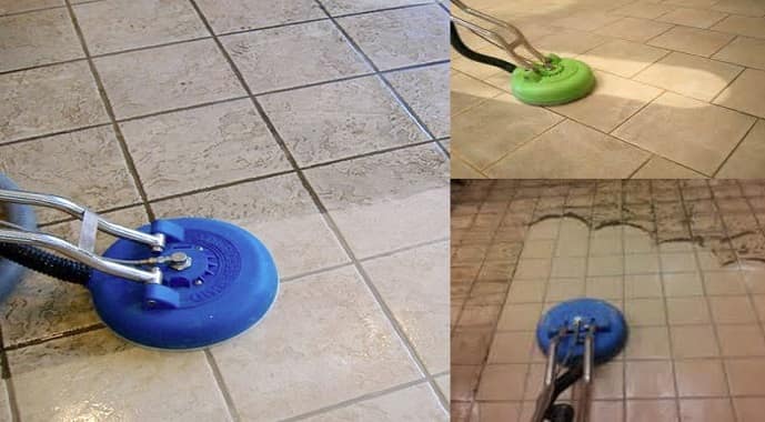 Tile and grout cleaning before and after - grout lines restored on ceramic floor tiles